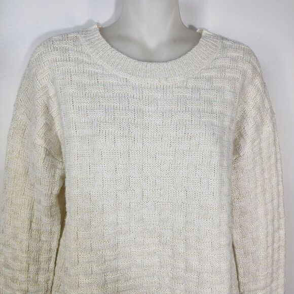 Maurices Womens Sweater Small Lurex Knit Pullover Basket Weave Crew Neck Ivory - Picture 3 of 11